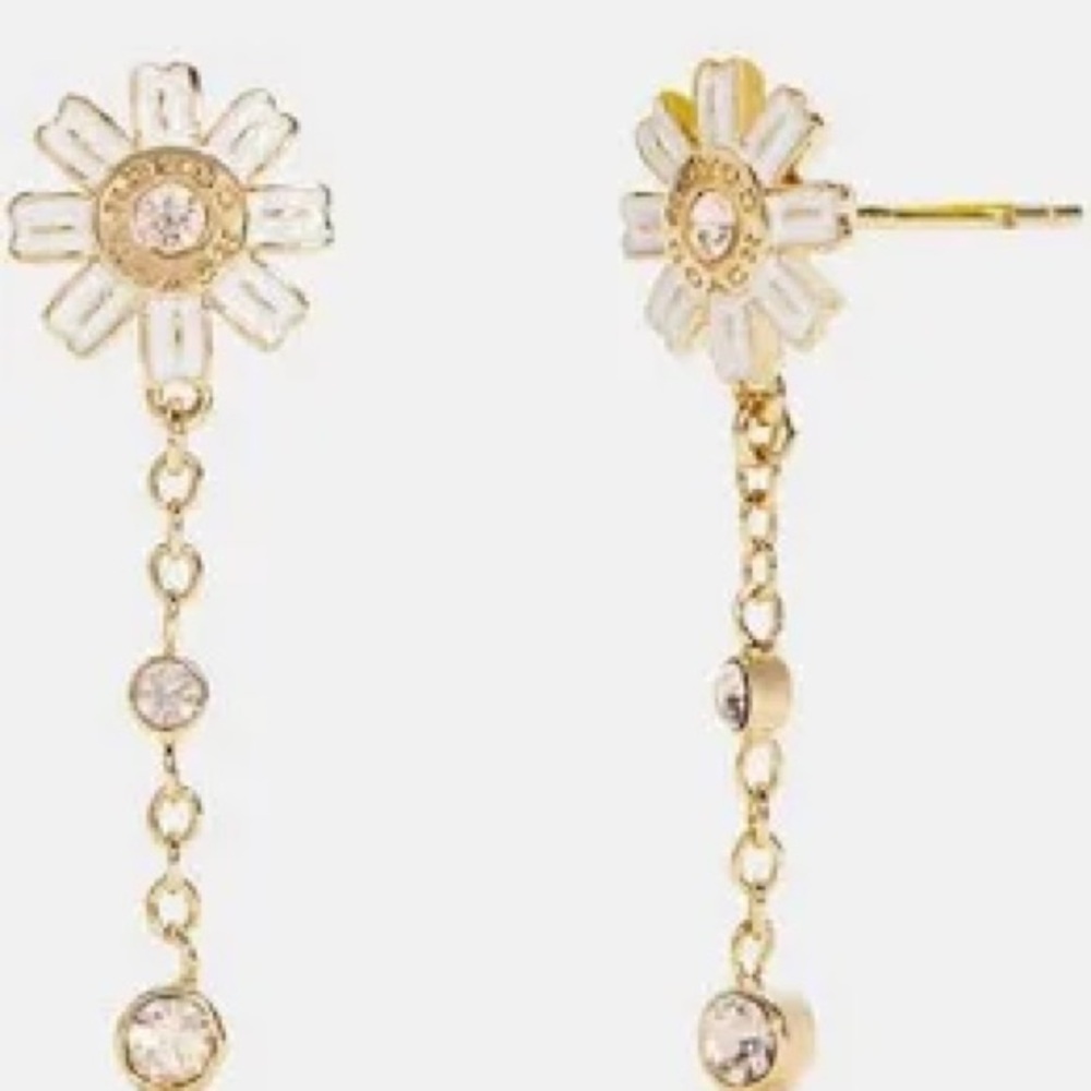 Authentic New with tag COACH Gold Sunburst Drop Earrings with Crystal